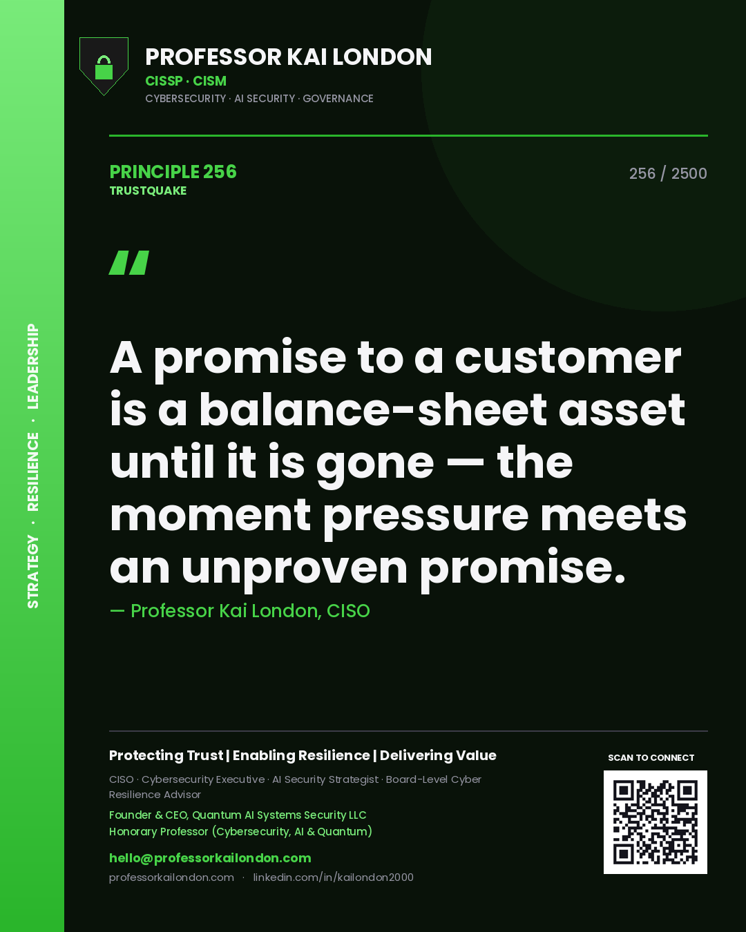 Professor Kai London principle 256: A promise to a customer is a balance-sheet asset until it is gone — the moment pressure meets an unproven promise.