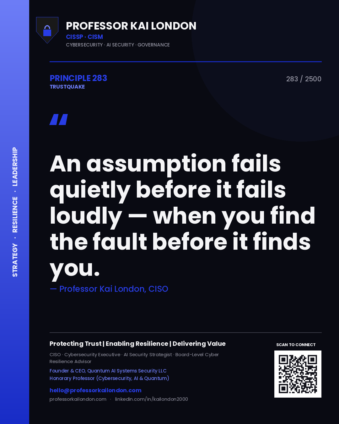 Professor Kai London principle 283: An assumption fails quietly before it fails loudly — when you find the fault before it finds you.