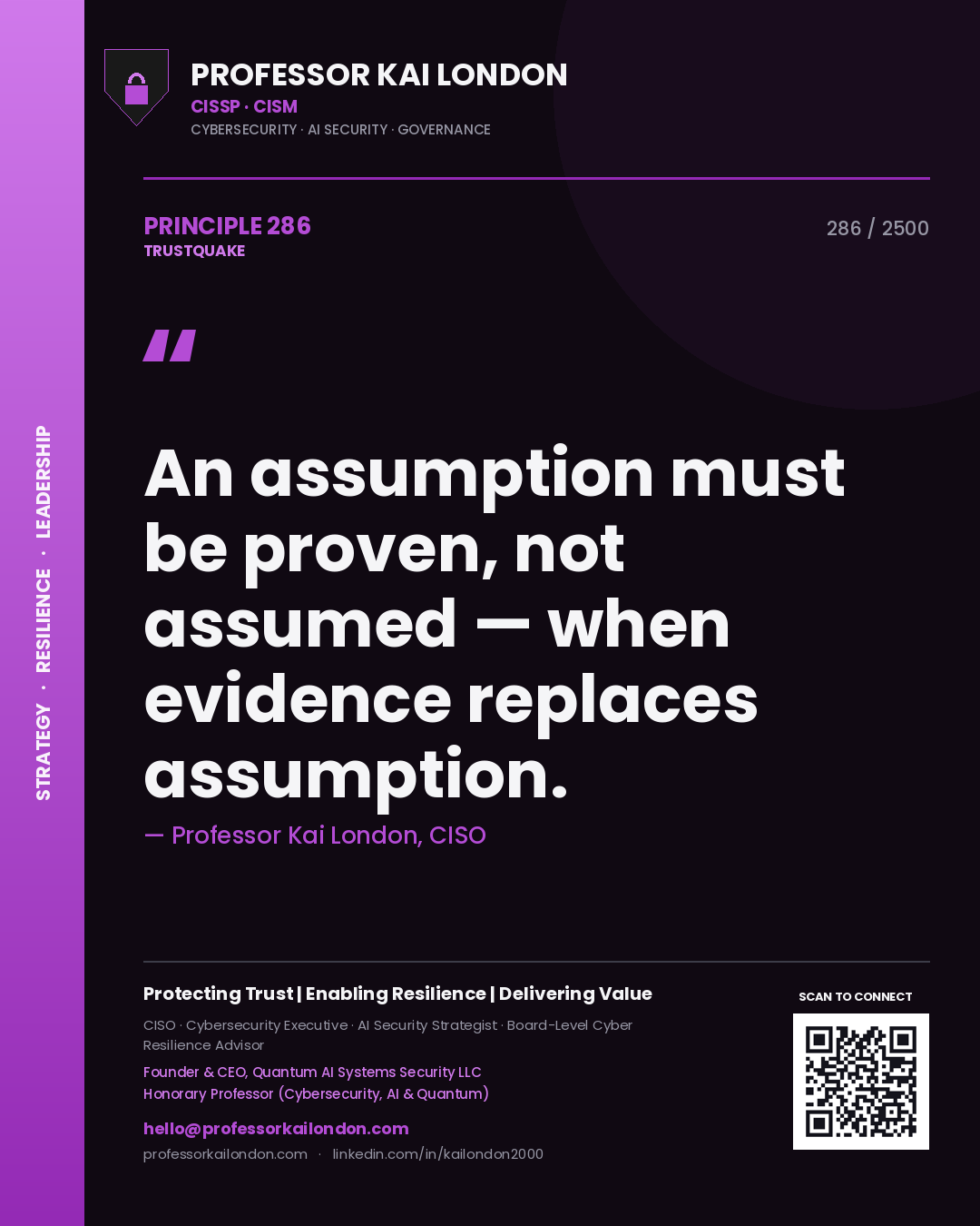 Professor Kai London principle 286: An assumption must be proven, not assumed — when evidence replaces assumption.
