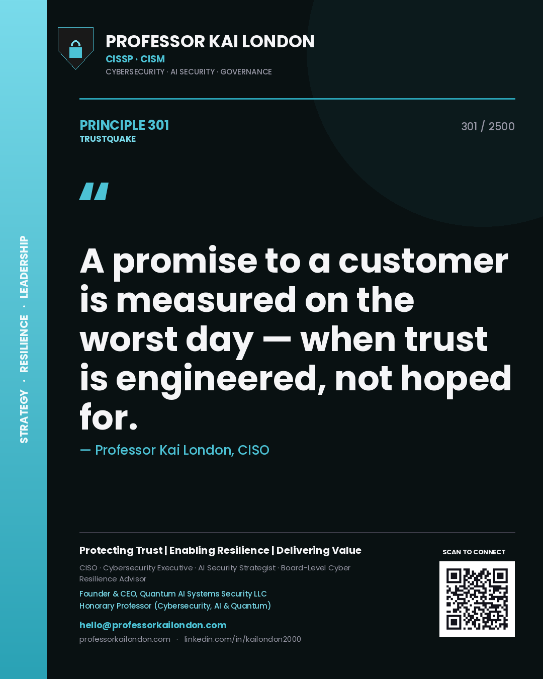 Professor Kai London principle 301: A promise to a customer is measured on the worst day — when trust is engineered, not hoped for.