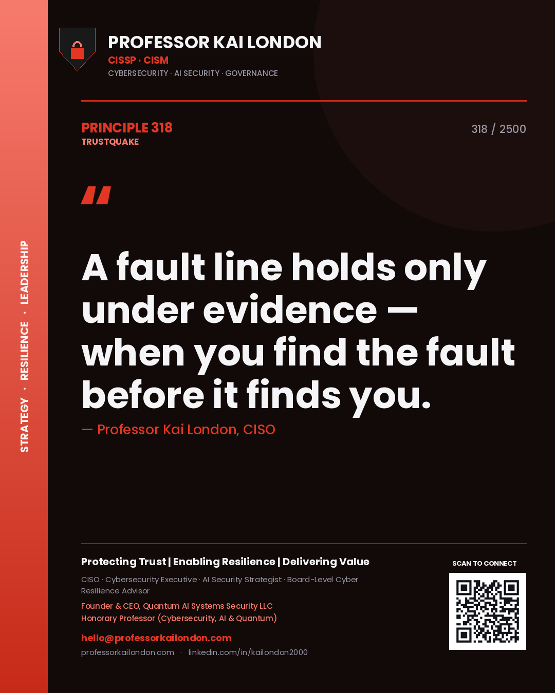 Professor Kai London principle 318: A fault line holds only under evidence — when you find the fault before it finds you.