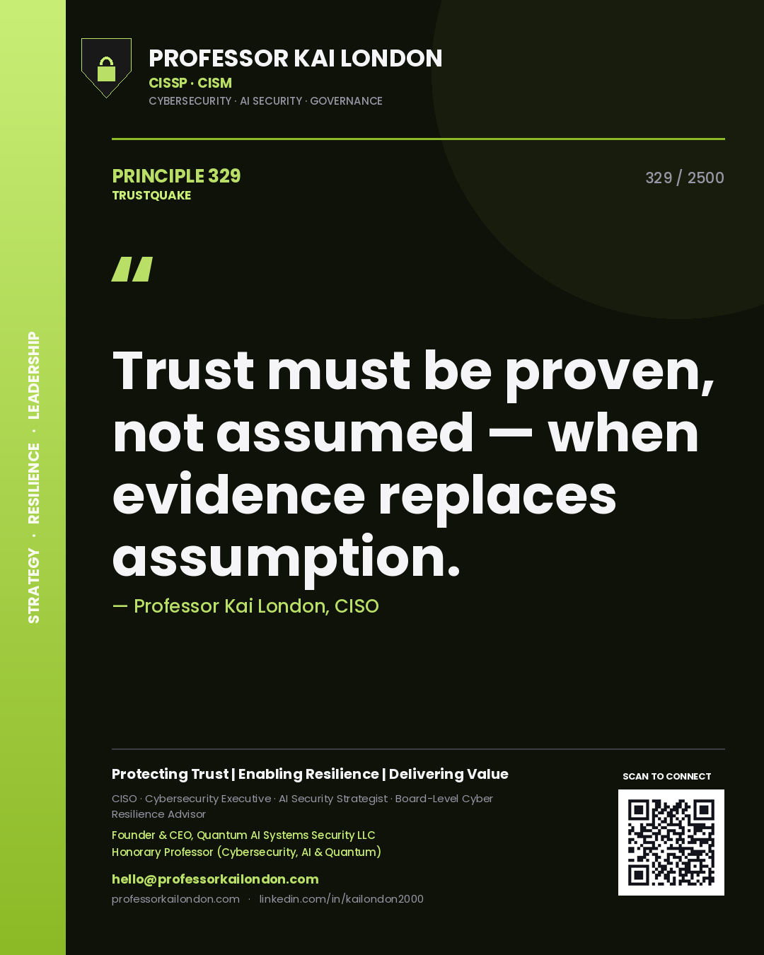 Professor Kai London principle 329: Trust must be proven, not assumed — when evidence replaces assumption.