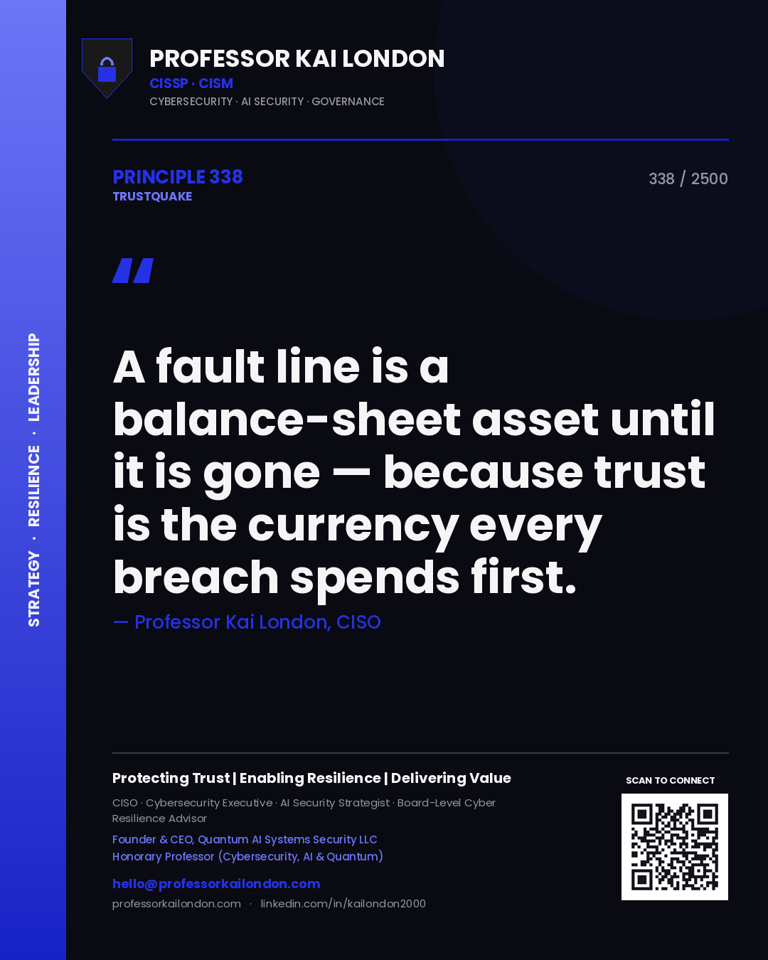 Professor Kai London principle 338: A fault line is a balance-sheet asset until it is gone — because trust is the currency every breach spends first.