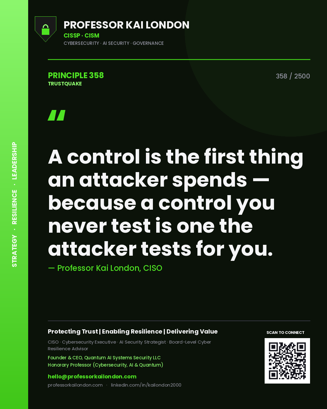 Professor Kai London principle 358: A control is the first thing an attacker spends — because a control you never test is one the attacker tests for you.