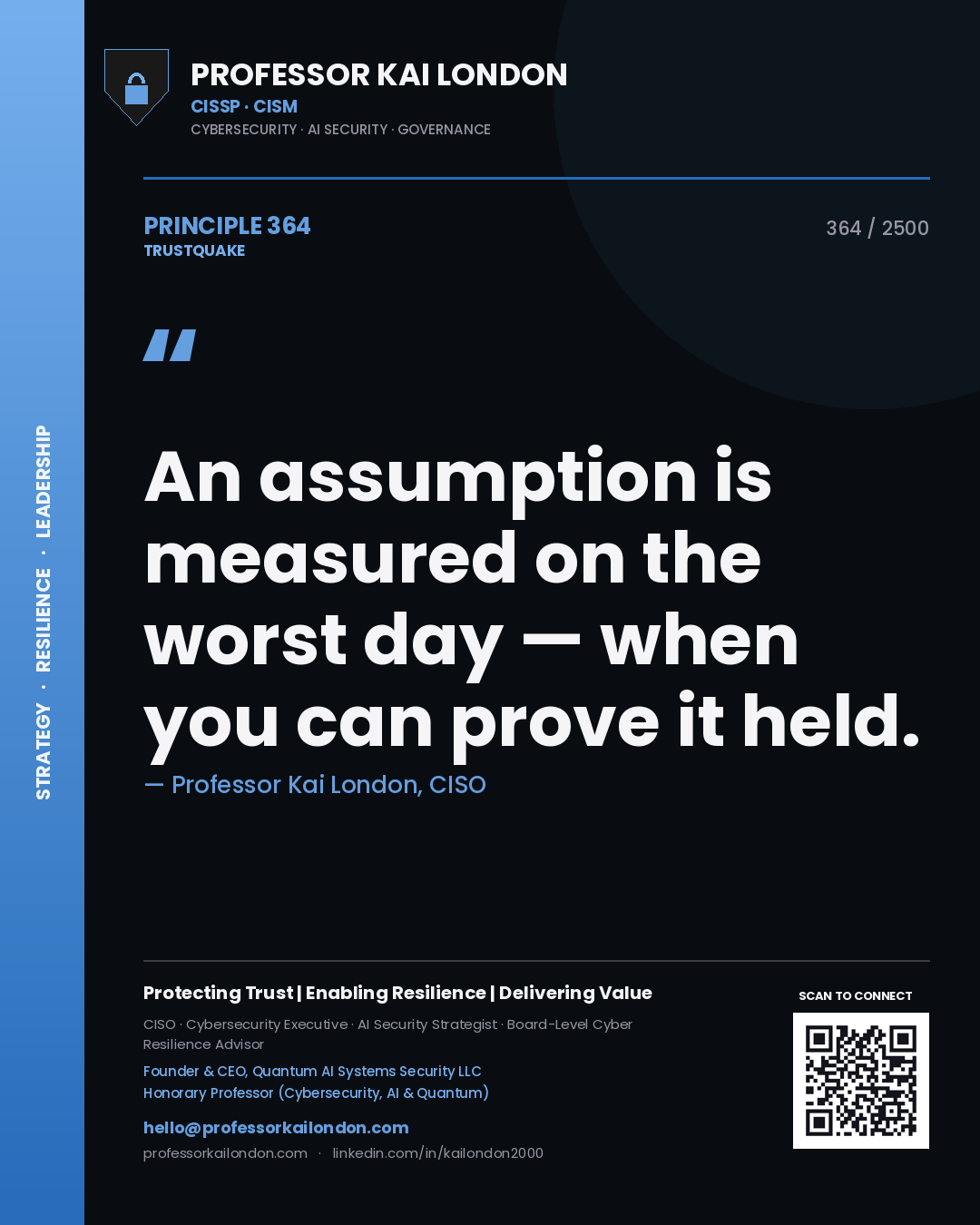 Professor Kai London principle 364: An assumption is measured on the worst day — when you can prove it held.