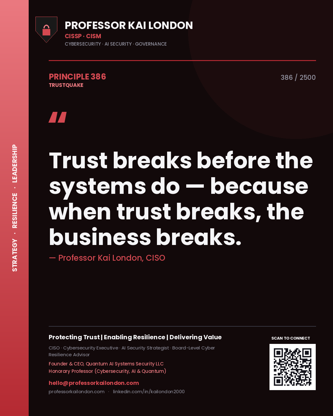 Professor Kai London principle 386: Trust breaks before the systems do — because when trust breaks, the business breaks.