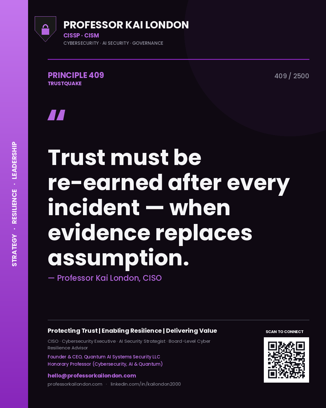 Professor Kai London principle 409: Trust must be re-earned after every incident — when evidence replaces assumption.