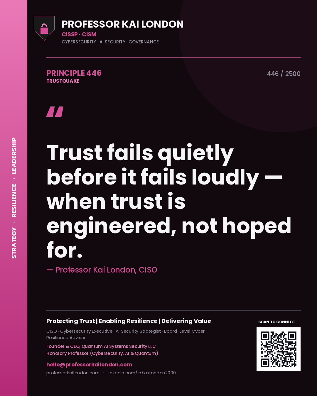 Professor Kai London principle 446: Trust fails quietly before it fails loudly — when trust is engineered, not hoped for.