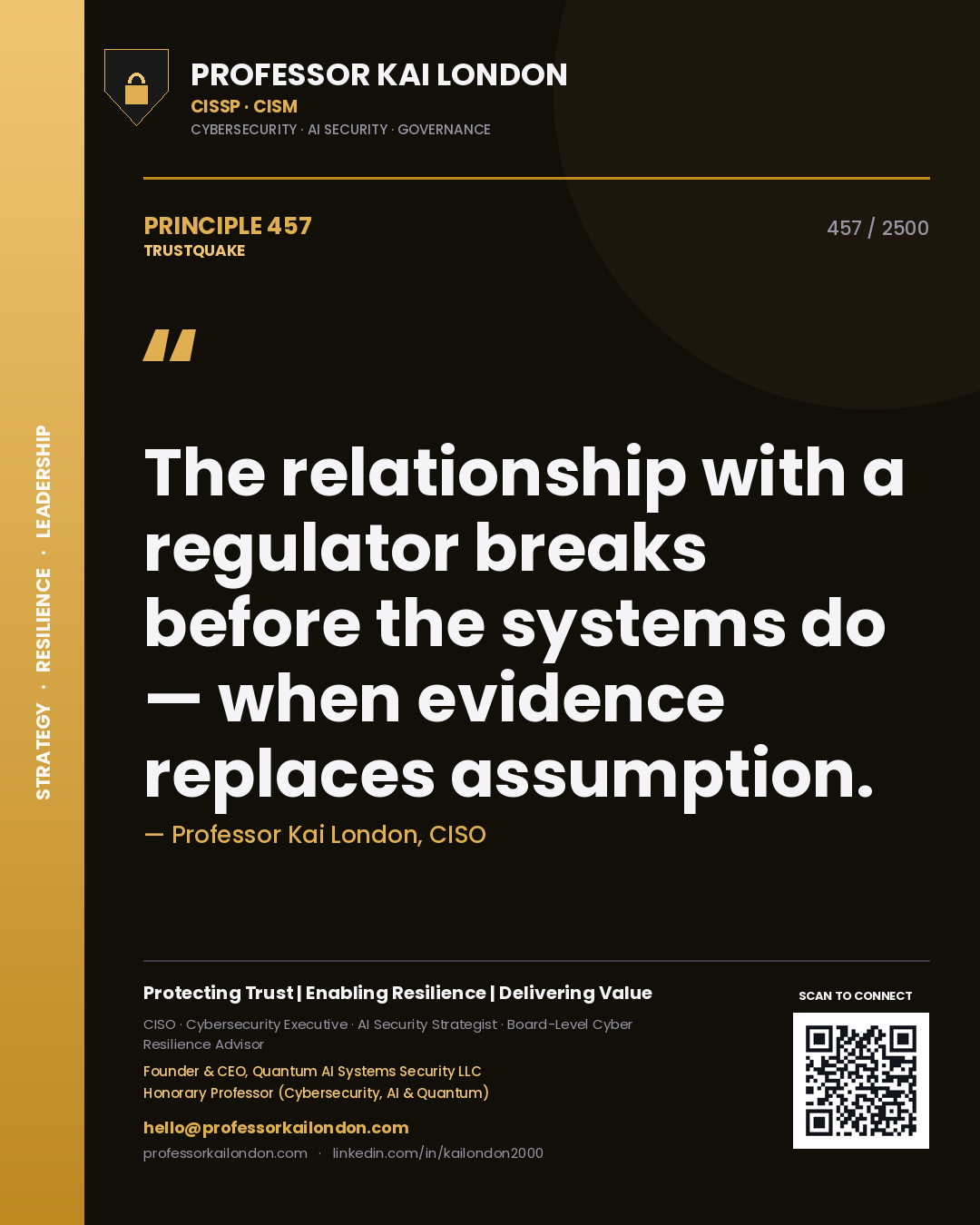 Professor Kai London principle 457: The relationship with a regulator breaks before the systems do — when evidence replaces assumption.