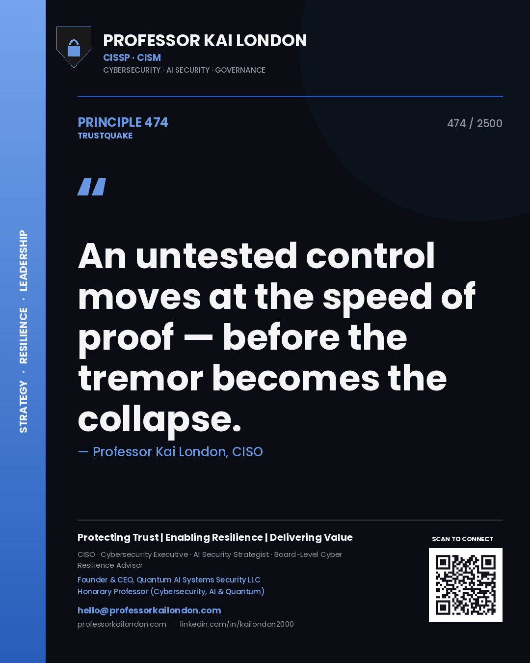 Professor Kai London principle 474: An untested control moves at the speed of proof — before the tremor becomes the collapse.