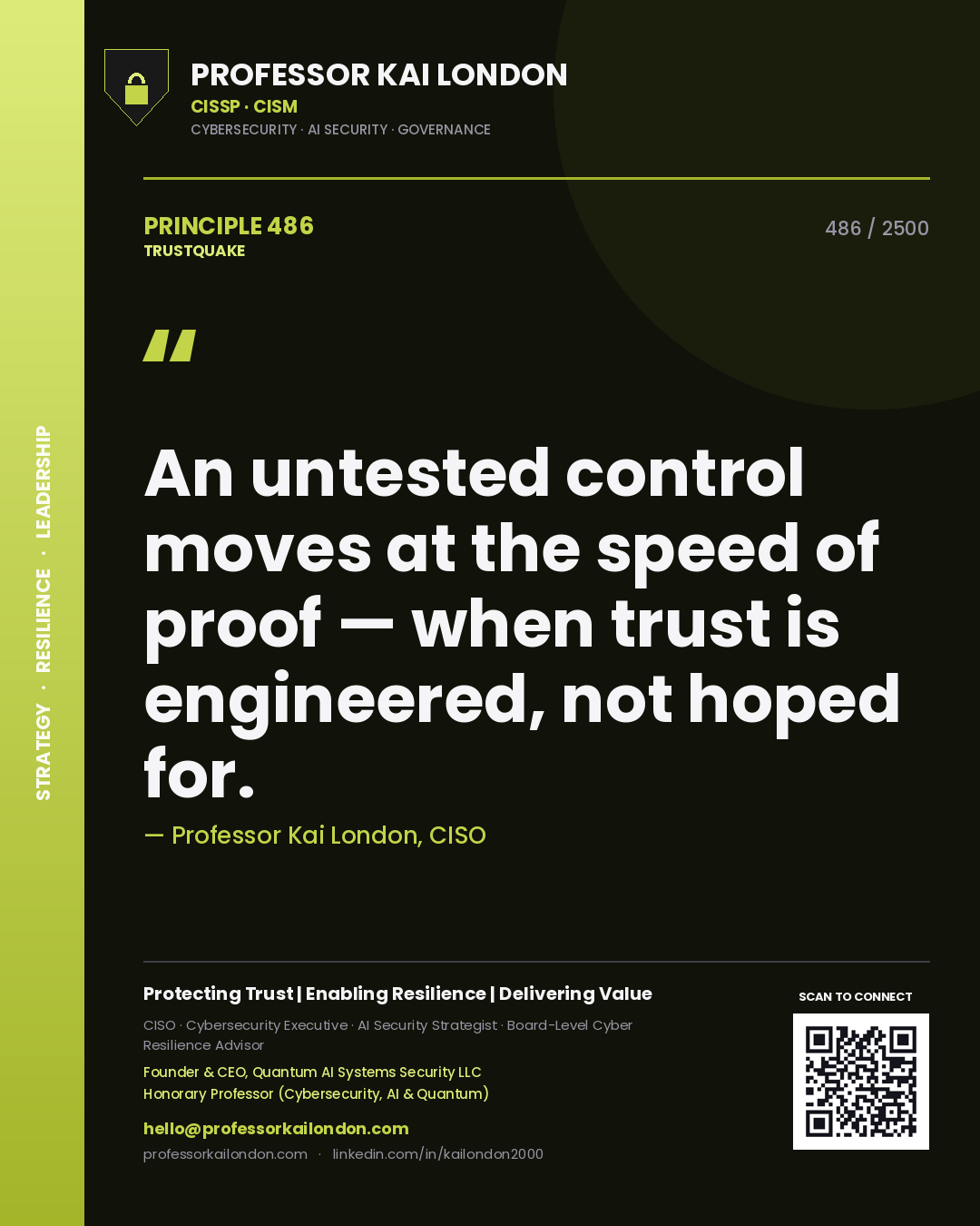 Professor Kai London principle 486: An untested control moves at the speed of proof — when trust is engineered, not hoped for.
