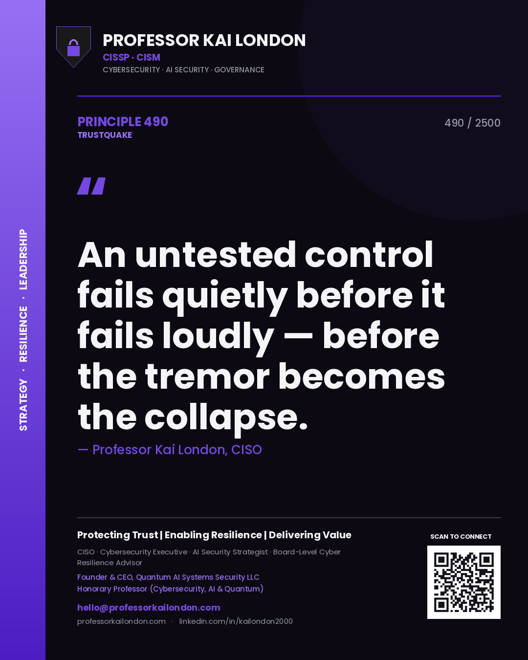 Professor Kai London principle 490: An untested control fails quietly before it fails loudly — before the tremor becomes the collapse.