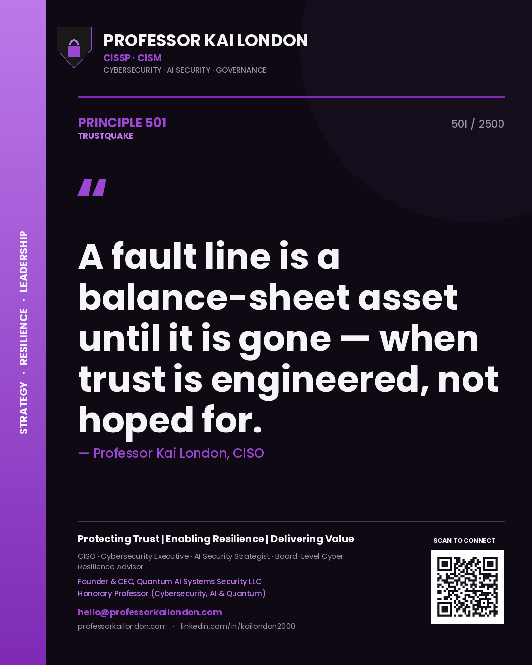 Professor Kai London principle 501: A fault line is a balance-sheet asset until it is gone — when trust is engineered, not hoped for.