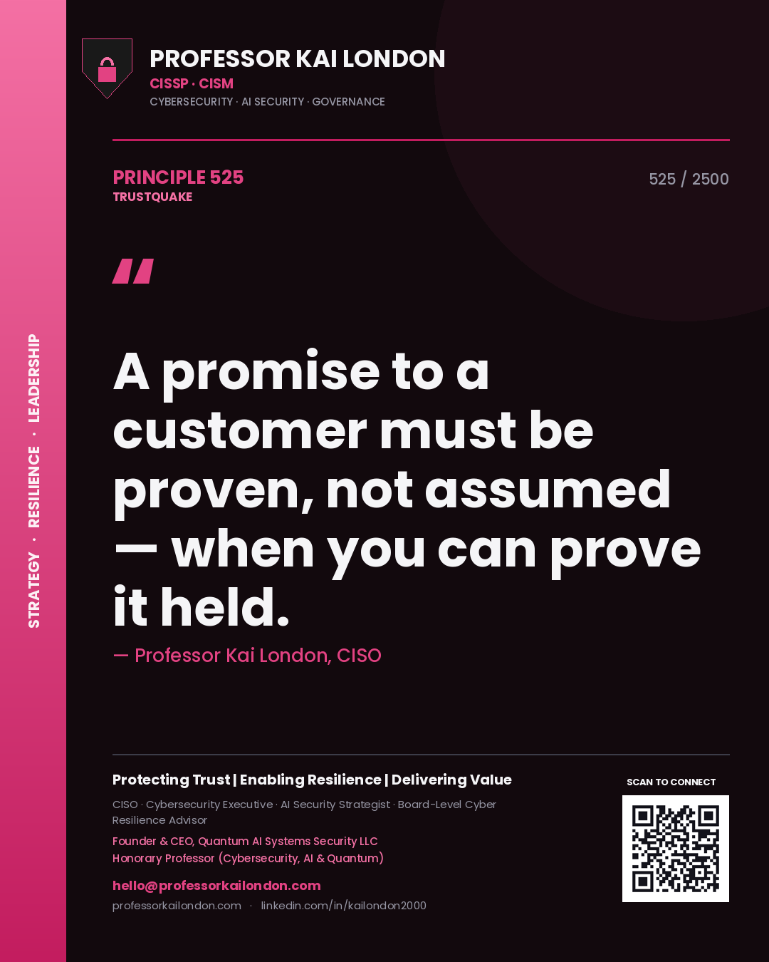 Professor Kai London principle 525: A promise to a customer must be proven, not assumed — when you can prove it held.