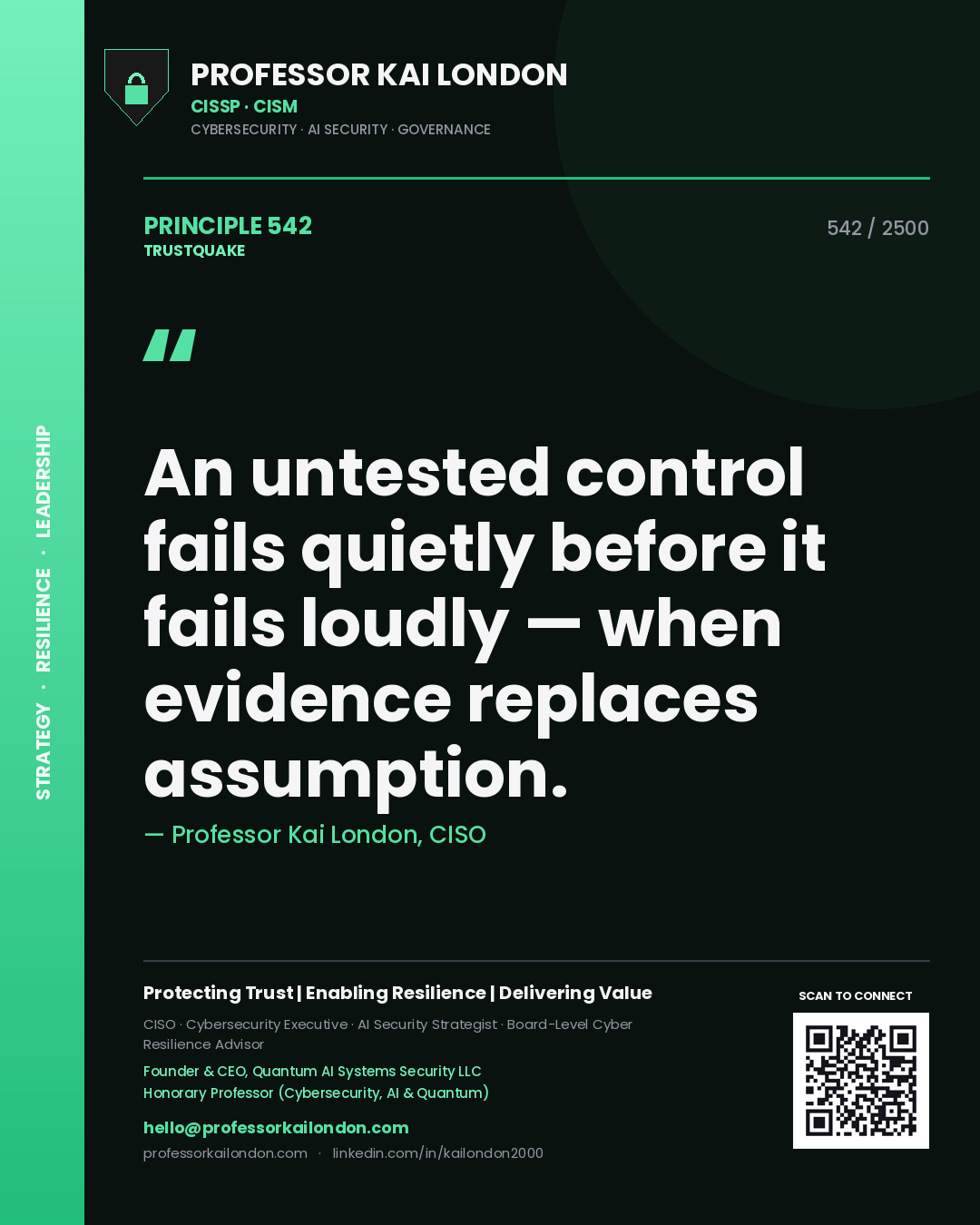 Professor Kai London principle 542: An untested control fails quietly before it fails loudly — when evidence replaces assumption.