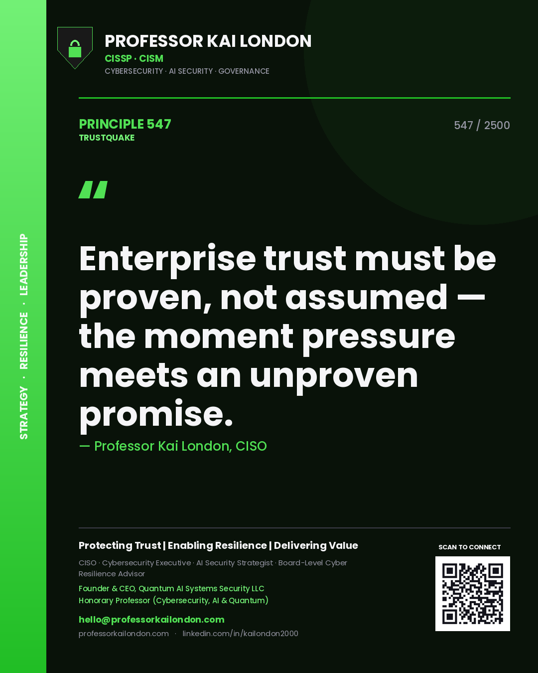 Professor Kai London principle 547: Enterprise trust must be proven, not assumed — the moment pressure meets an unproven promise.