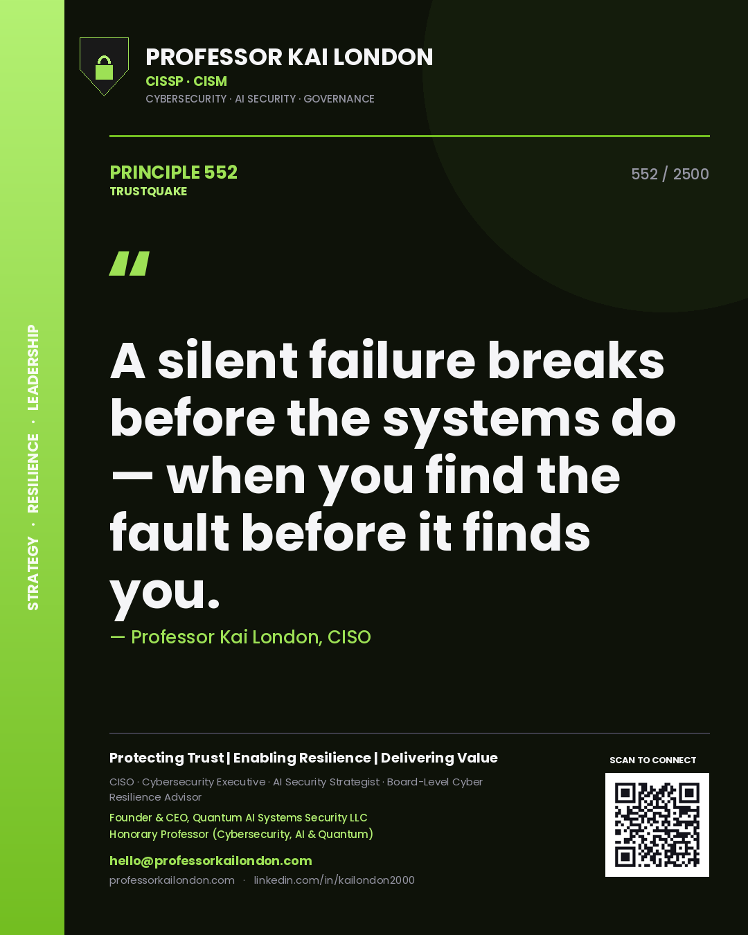 Professor Kai London principle 552: A silent failure breaks before the systems do — when you find the fault before it finds you.