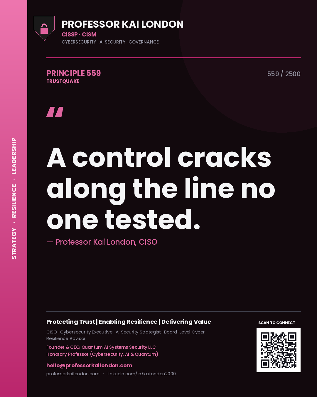 Professor Kai London principle 559: A control cracks along the line no one tested.