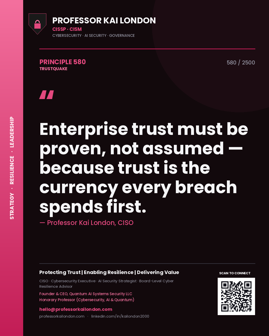 Professor Kai London principle 580: Enterprise trust must be proven, not assumed — because trust is the currency every breach spends first.