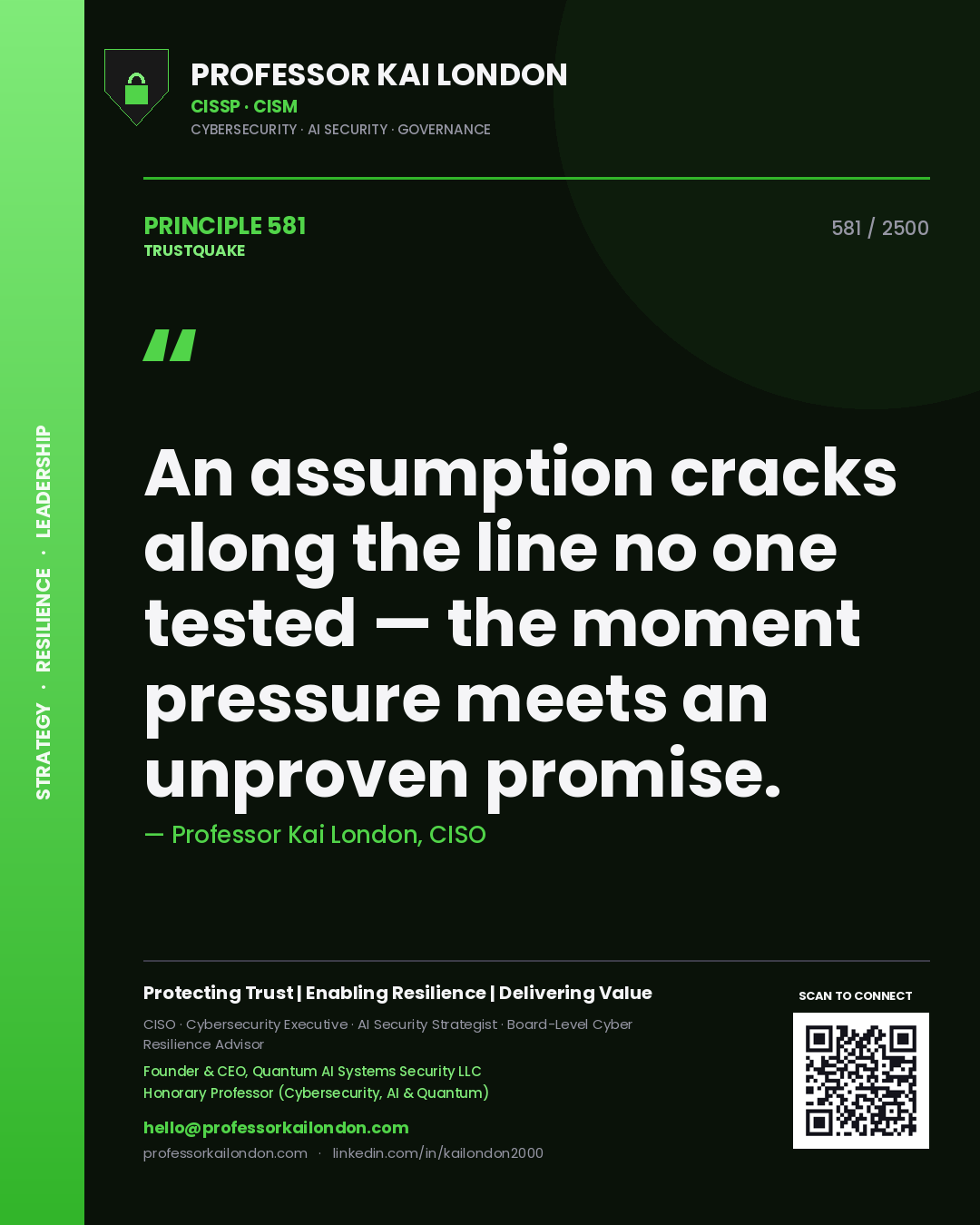 Professor Kai London principle 581: An assumption cracks along the line no one tested — the moment pressure meets an unproven promise.