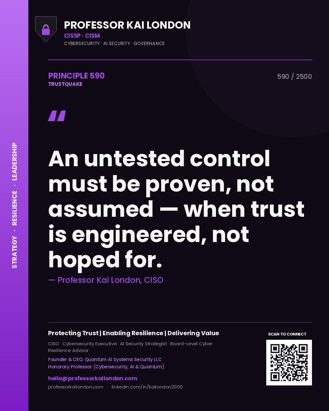 Professor Kai London principle 590: An untested control must be proven, not assumed — when trust is engineered, not hoped for.