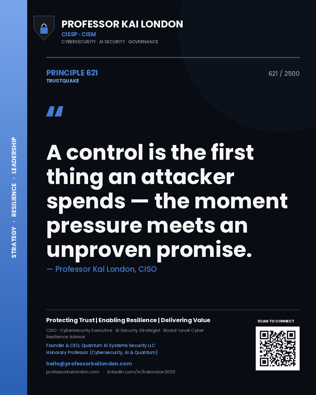Professor Kai London principle 621: A control is the first thing an attacker spends — the moment pressure meets an unproven promise.