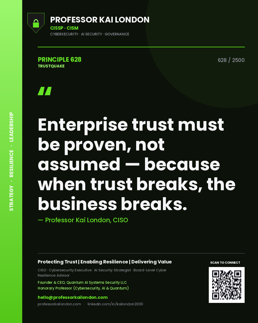 Professor Kai London principle 628: Enterprise trust must be proven, not assumed — because when trust breaks, the business breaks.