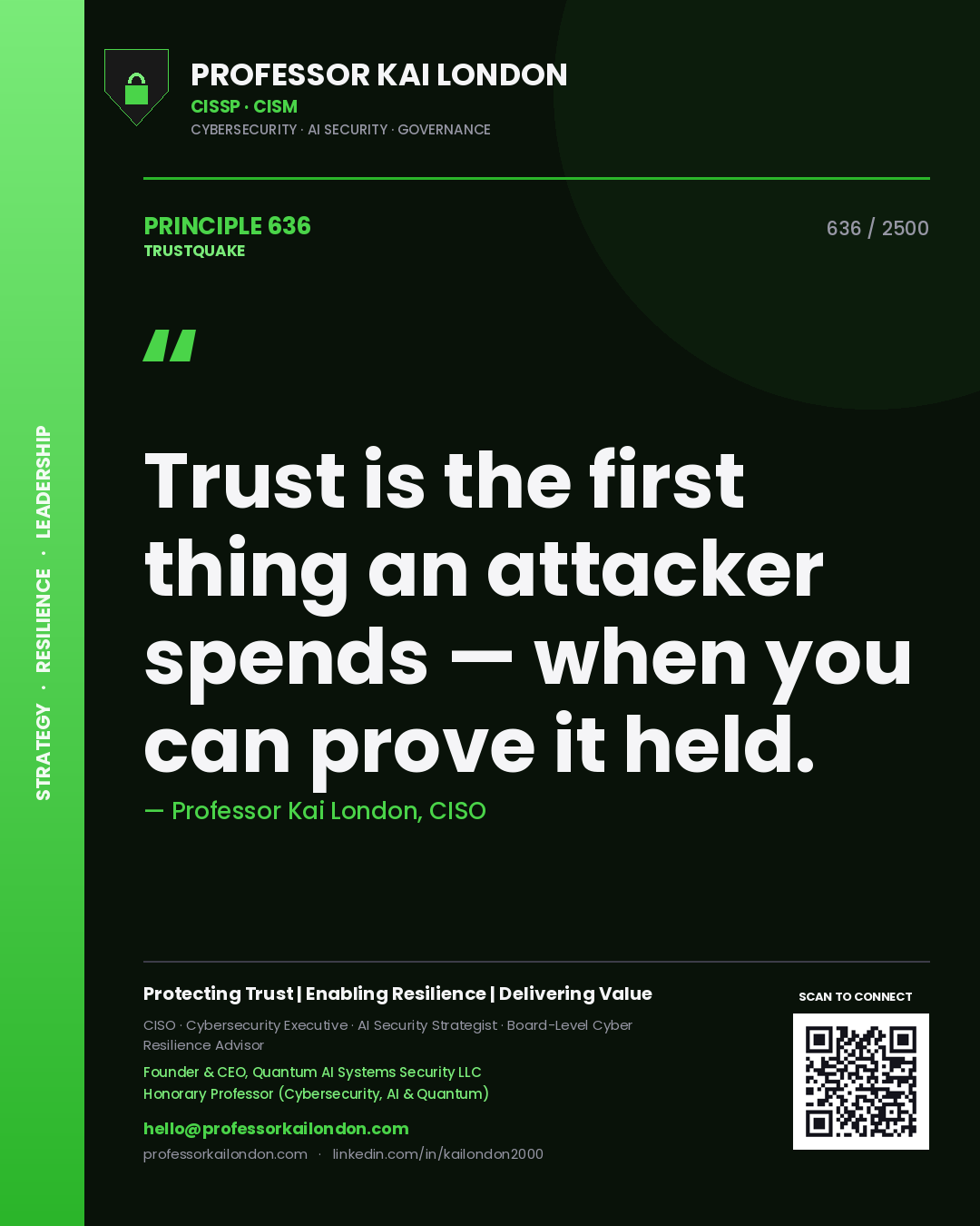 Professor Kai London principle 636: Trust is the first thing an attacker spends — when you can prove it held.