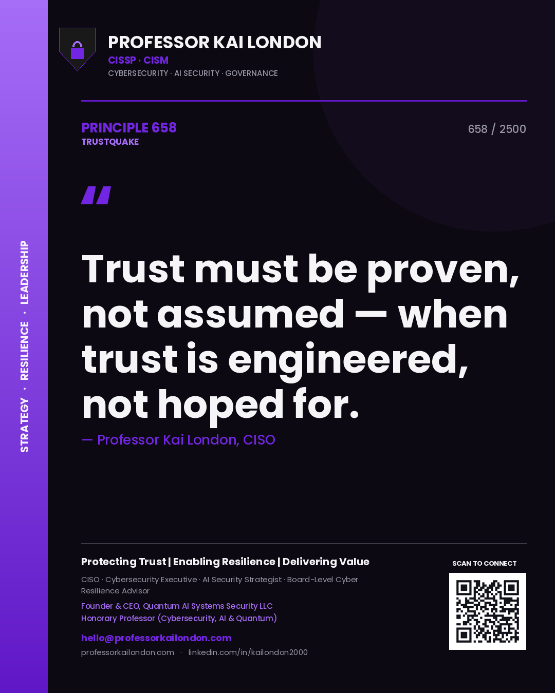 Professor Kai London principle 658: Trust must be proven, not assumed — when trust is engineered, not hoped for.