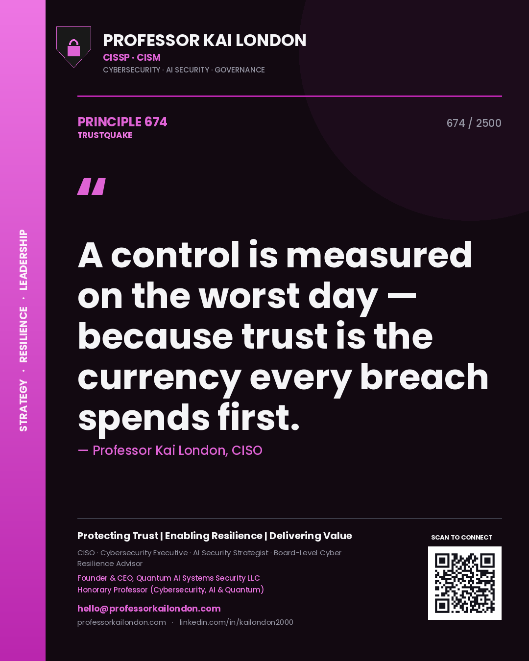 Professor Kai London principle 674: A control is measured on the worst day — because trust is the currency every breach spends first.