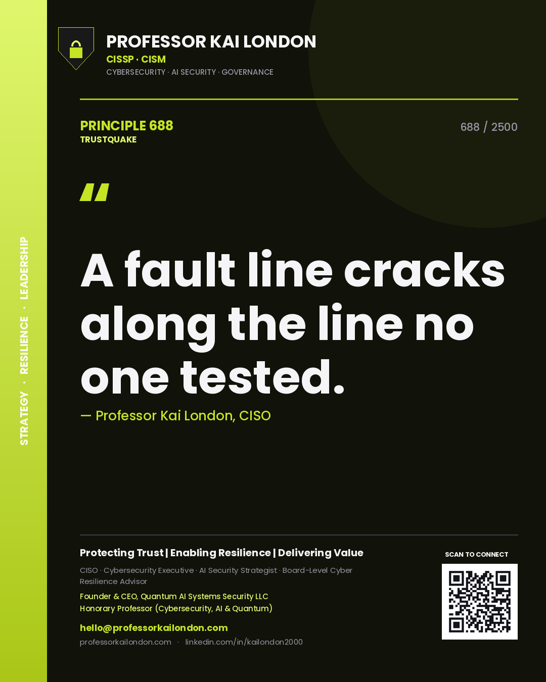 Professor Kai London principle 688: A fault line cracks along the line no one tested.