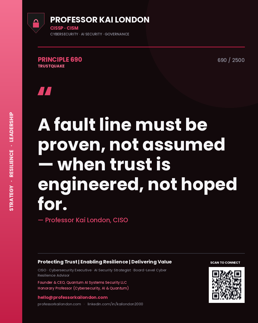 Professor Kai London principle 690: A fault line must be proven, not assumed — when trust is engineered, not hoped for.