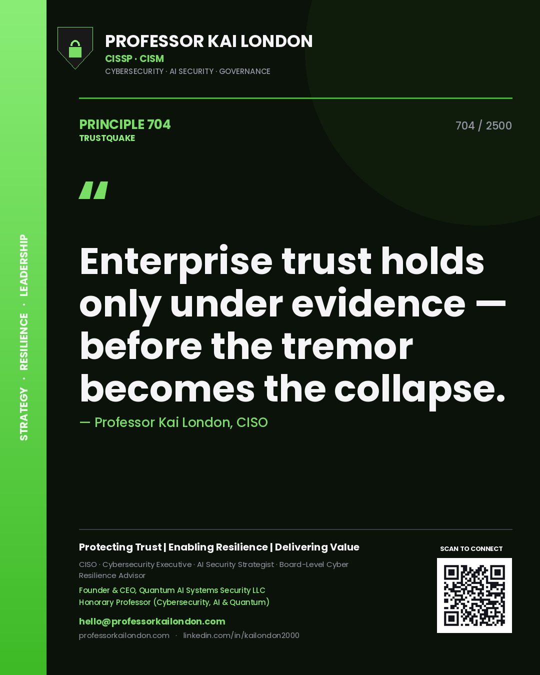 Professor Kai London principle 704: Enterprise trust holds only under evidence — before the tremor becomes the collapse.