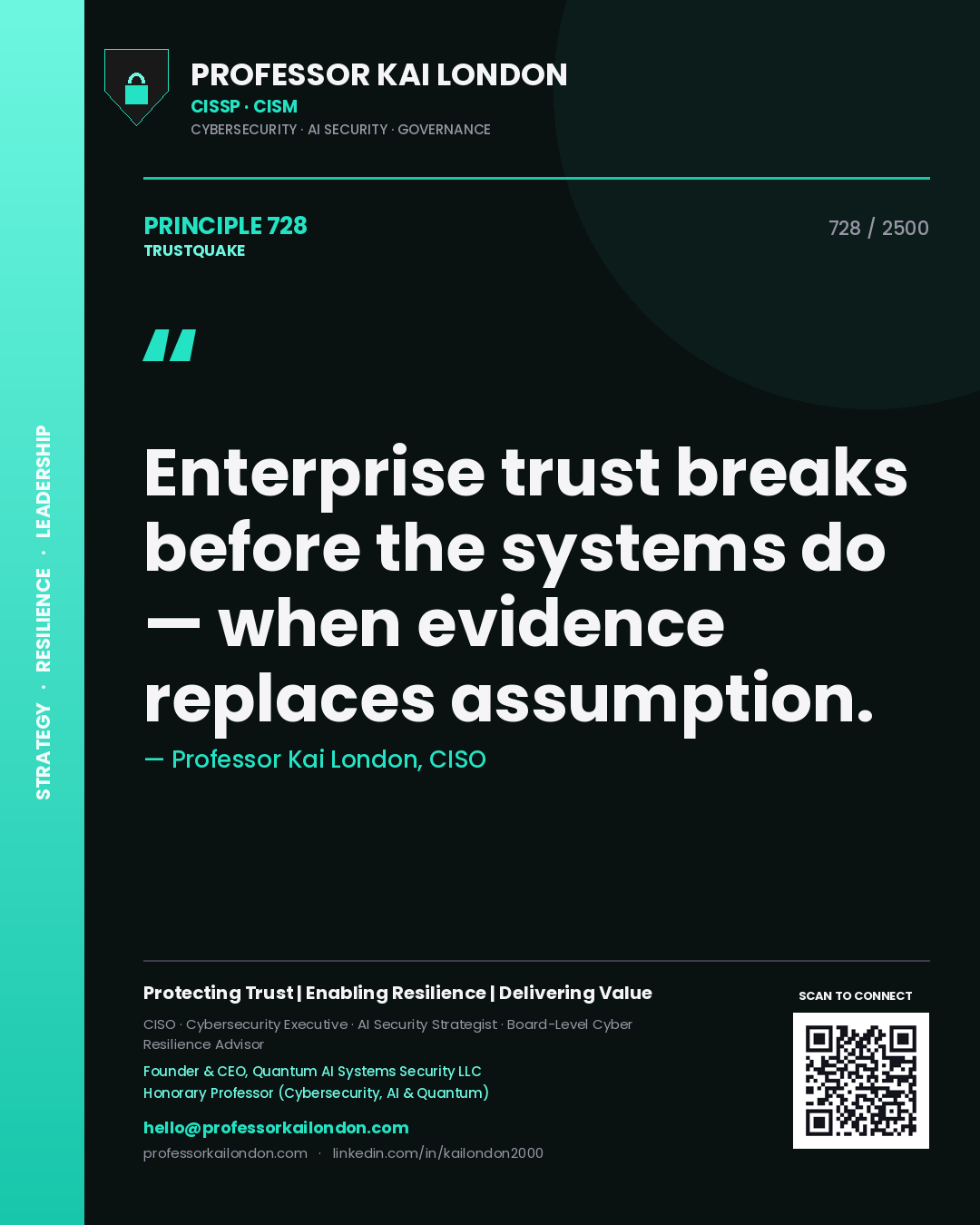 Professor Kai London principle 728: Enterprise trust breaks before the systems do — when evidence replaces assumption.