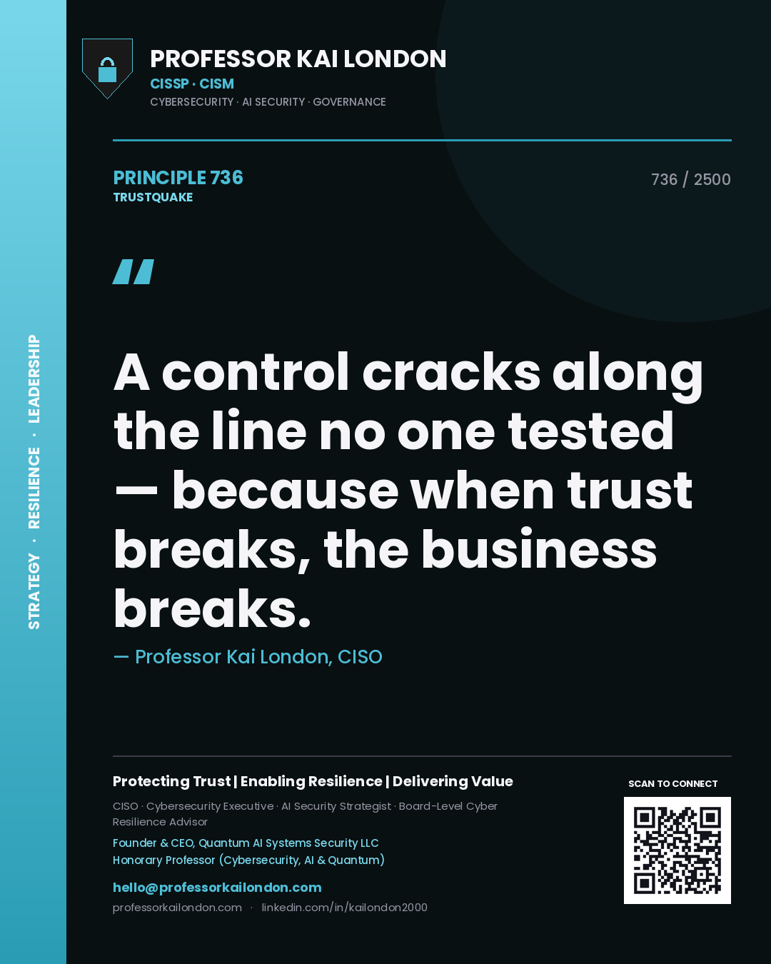 Professor Kai London principle 736: A control cracks along the line no one tested — because when trust breaks, the business breaks.