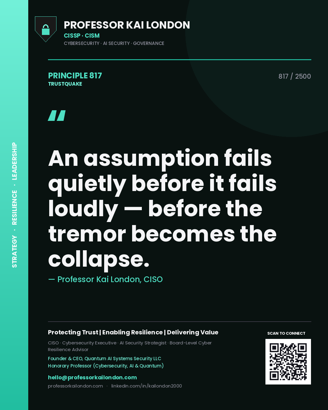Professor Kai London principle 817: An assumption fails quietly before it fails loudly — before the tremor becomes the collapse.