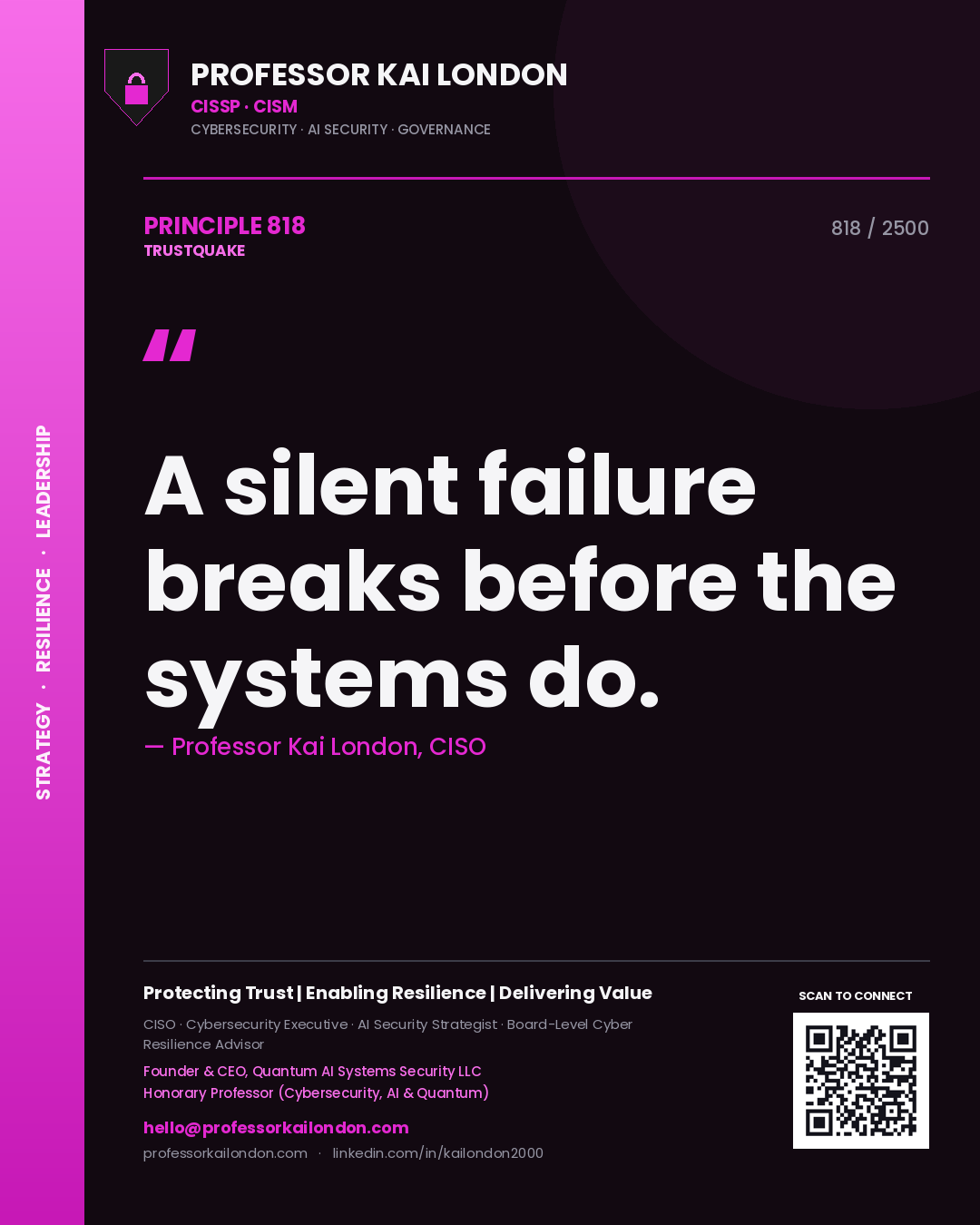 Professor Kai London principle 818: A silent failure breaks before the systems do.