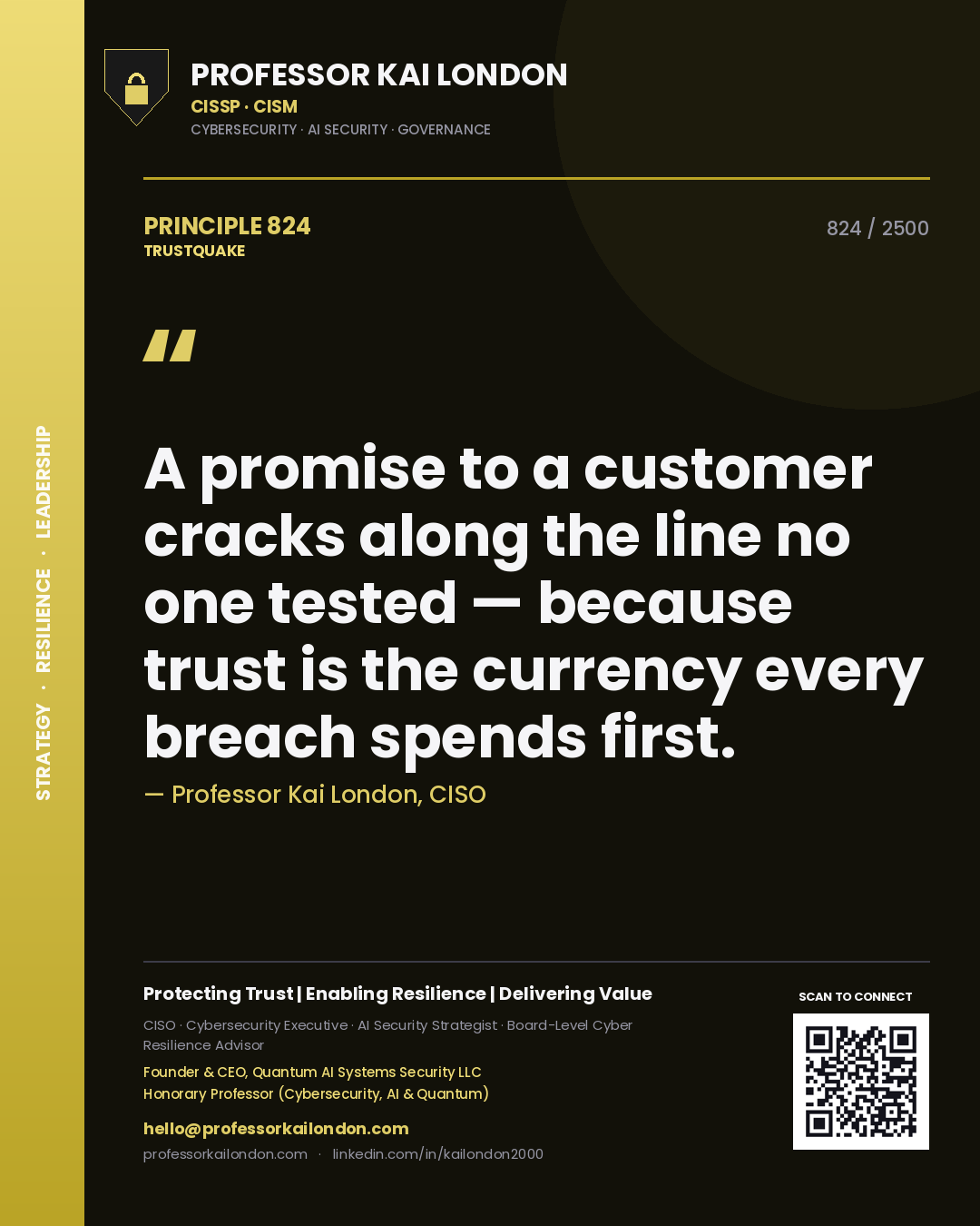 Professor Kai London principle 824: A promise to a customer cracks along the line no one tested — because trust is the currency every breach spends first.