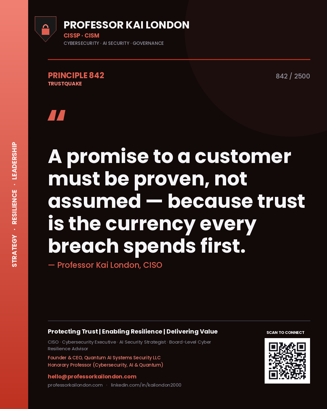 Professor Kai London principle 842: A promise to a customer must be proven, not assumed — because trust is the currency every breach spends first.