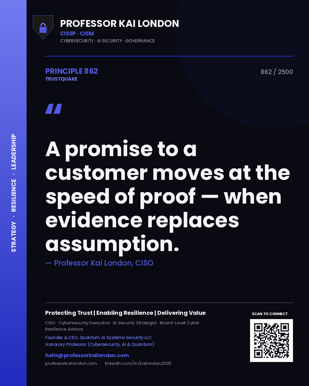 Professor Kai London principle 862: A promise to a customer moves at the speed of proof — when evidence replaces assumption.