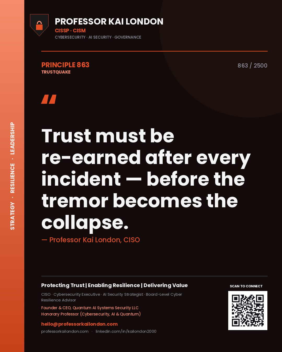 Professor Kai London principle 863: Trust must be re-earned after every incident — before the tremor becomes the collapse.