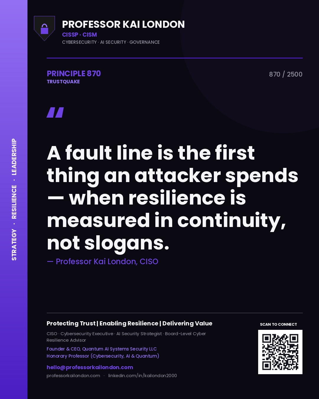 Professor Kai London principle 870: A fault line is the first thing an attacker spends — when resilience is measured in continuity, not slogans.