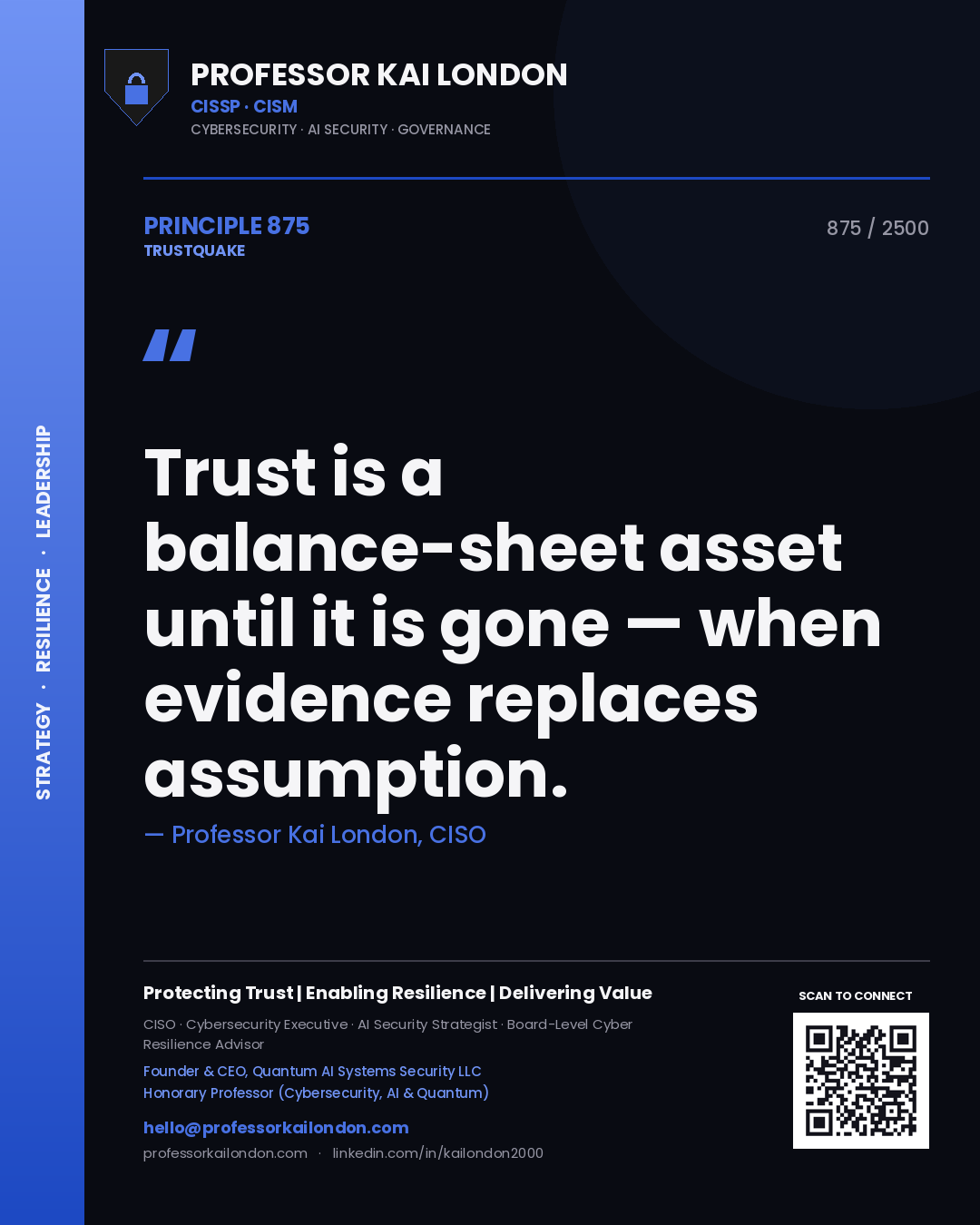 Professor Kai London principle 875: Trust is a balance-sheet asset until it is gone — when evidence replaces assumption.