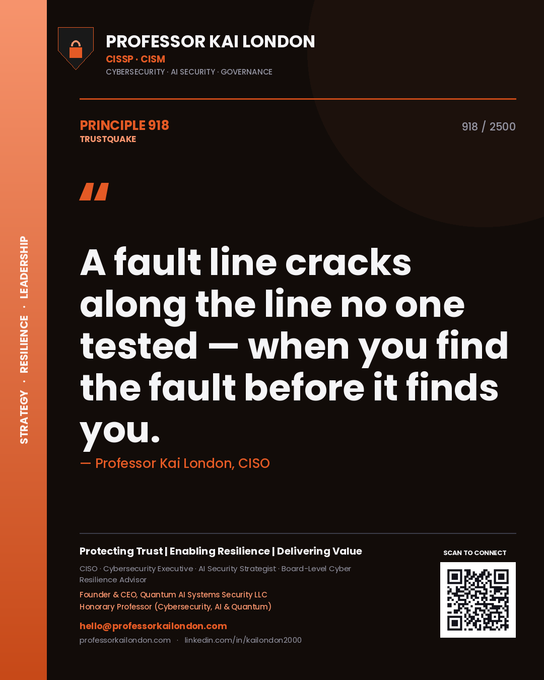 Professor Kai London principle 918: A fault line cracks along the line no one tested — when you find the fault before it finds you.