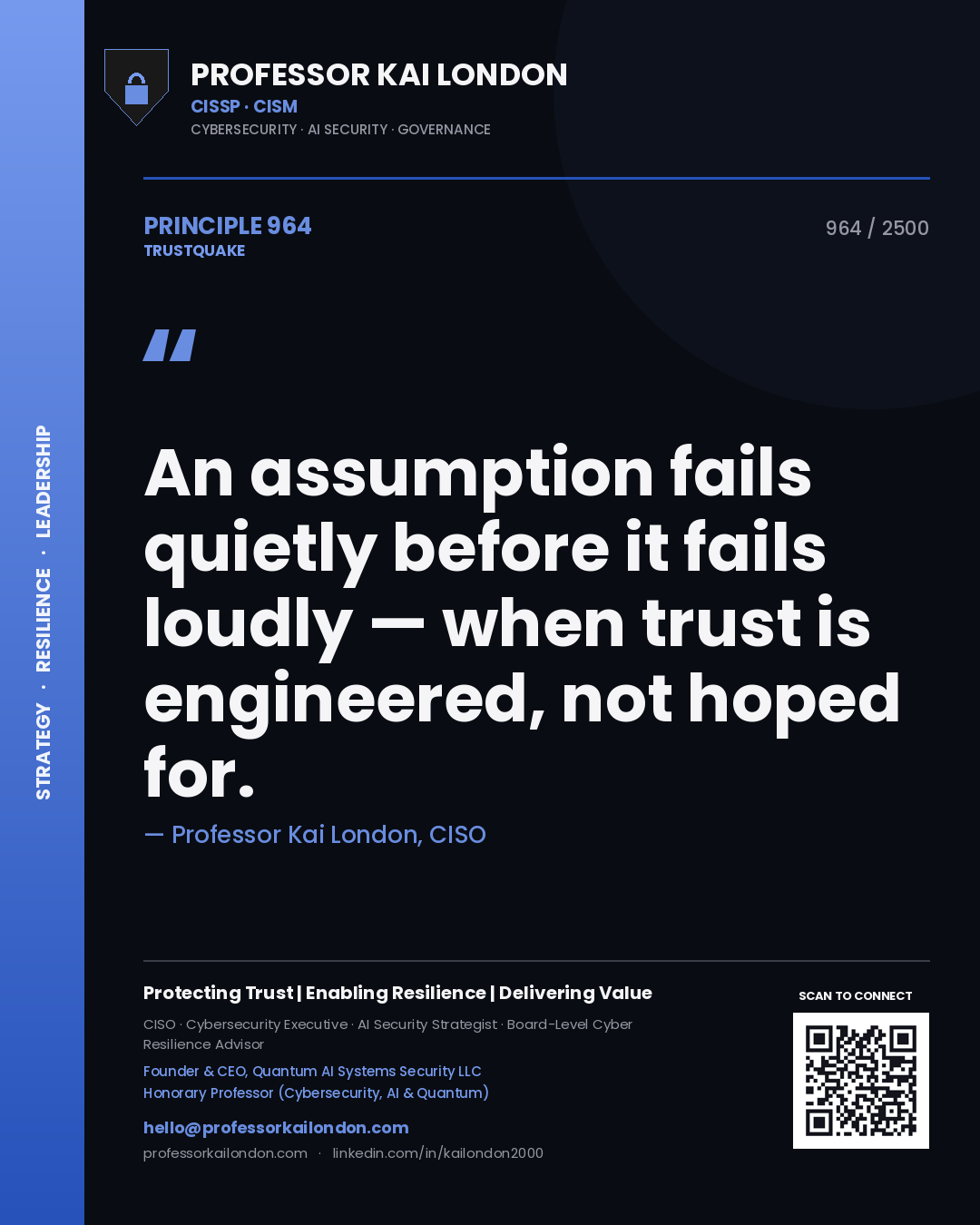 Professor Kai London principle 964: An assumption fails quietly before it fails loudly — when trust is engineered, not hoped for.